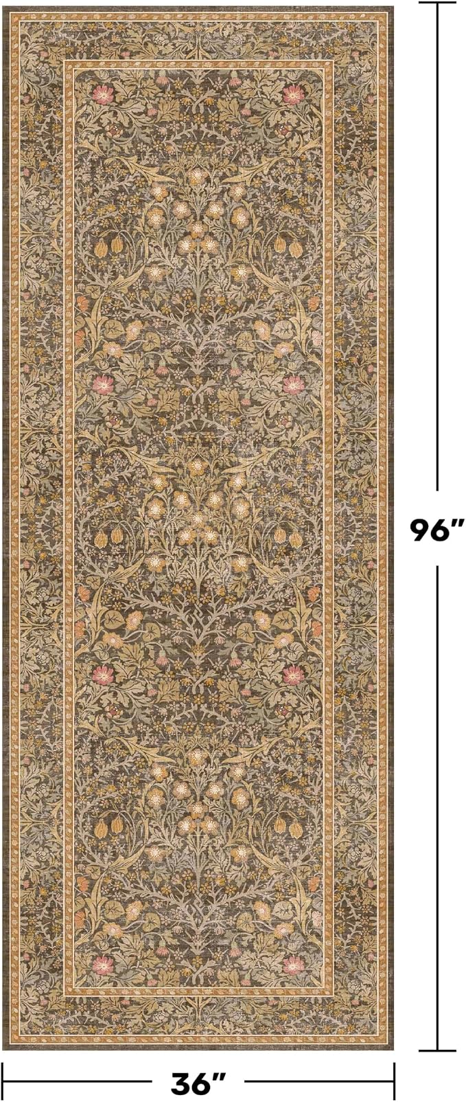 Brown 3x8 Vintage Kitchen Runner Rug Stain Resistant, Wide Washable Non Skid - Image 2