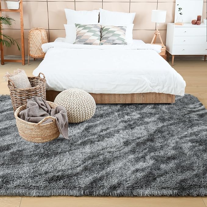 4x6 Grey Fluffy Soft Area Rug Non-Slip - Image 3