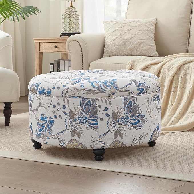 HUIMO 30-Inch Round Storage Ottoman, Modern Button Tufted Coffee Table by HUIMO