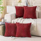 Set of 4 Burgundy Decorative Throw Pillow Covers 16x16 Inch Corduroy Pillow by Cozoomy