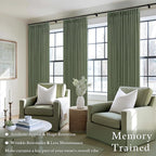 84 Inch Linen Pleated Dark Olive Green Light Filtering Country Curtains 50W | - Image 2