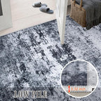 2.6x14 Washable Runner Rug:Modern Abstract Indoor Carpet Black | - Image 9