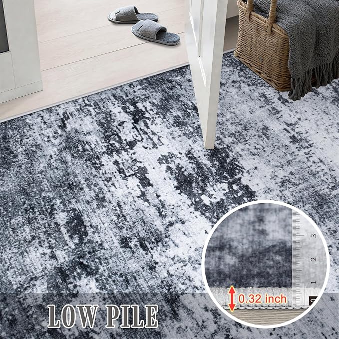 3x10 Washable Runner Rug：Modern Abstract Kitchen Carpet Black | - Image 9