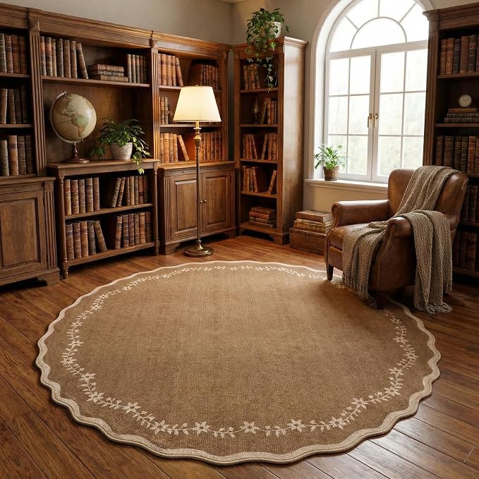 GarveeHome Round Area Rug 5ft Scalloped Washable Circle Rug - Image 3
