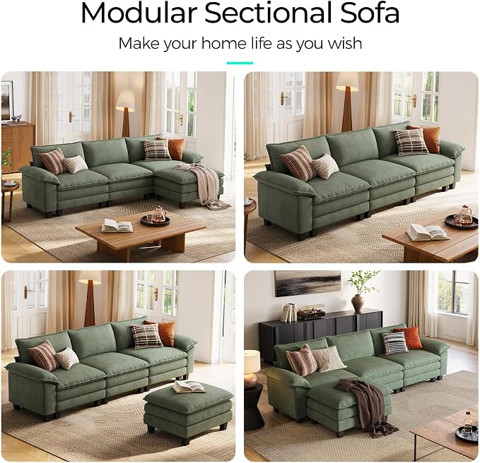 LINSY HOME 123" Modular L-Shaped Sectional Sofa, 3-Seat Corduroy Modern Cloud - Image 6