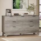 BORNOON 57" Long Dresser for Bedroom, 7-Drawer Fluted Chest, Wide Wood Storage by BORNOON
