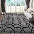 6x9 Area Rugs for Living Room Bedroom, Fluffy Grey and Black Geometric Rug | by ONASAR