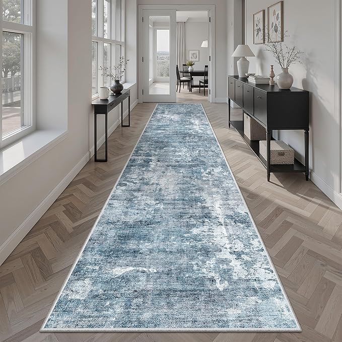 Soalmost Abstract Runner Rug 2x12 Hallway Kitchen Runners Blue/Grey | Stain by Soalmost