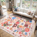 Blush Area Rug 5x7 for Bedroom Living Room | Ultra-Thin;Boho Style;Low Pile;Non - Image 7