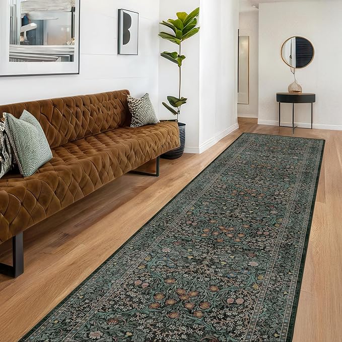 Dark Green Washable 3x20 Extra Long Runner Rug - Image 4