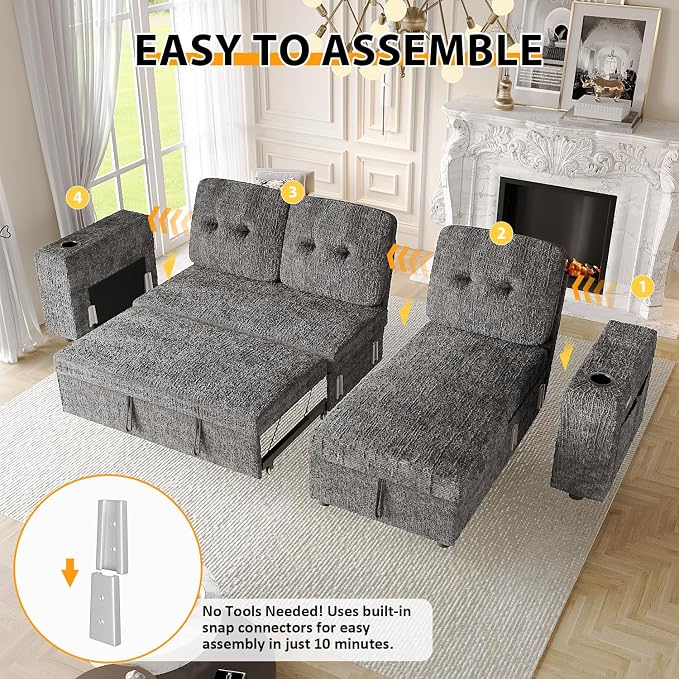 90 Inch Modular Sectional Sleeper Sofa Bed, 4 in 1 Pull Out Couch Bed - Image 8