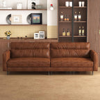 86.61" Mid-Century 3-Seater Brown Leather Sofa, Vintage Modern Couch - Image 3