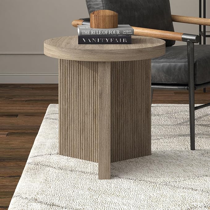 Henn&Hart 22" Fluted Scandinavian Round End Table, Ribbed Side Table, Nightstand - Image 2