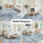 9x12 Area Rug for Living Room Bedroom: Non-Slip Modern Light Slate Blue | - Image 3