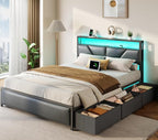OURPIC Queen Bed Frame, 2-Tier Storage Headboard & 6 Fabric Drawers, PU Leather - Image 9