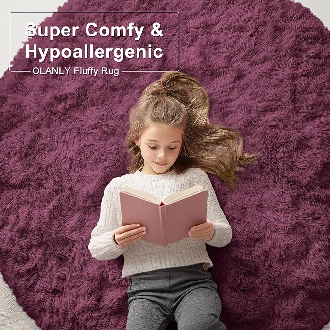 OLANLY Burgundy Round Rugs for Bedroom - Image 6