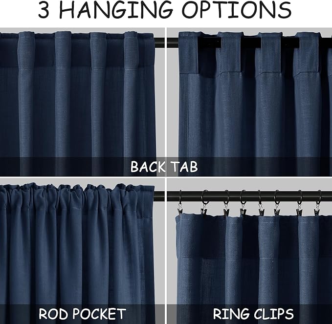 Denim Blue Linen Curtains 96 Inches Long 2 Panels Set - Image 2