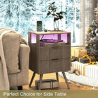 JOONEE Nightstand with Charging Station and LED Lights, Modern Bedside Table - Image 7