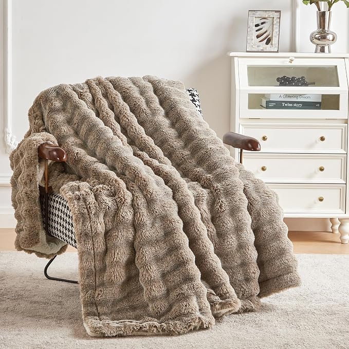 60x80 Inches Ultra-Soft Fuzzy Faux Fur Plush Twin Size Blanket - Image 2