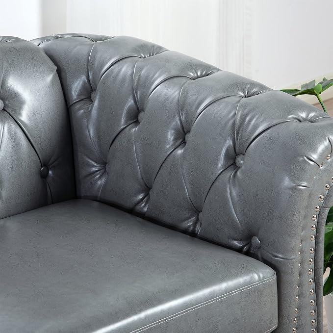 LEVNARY Chesterfield Sofa, Classic Tufted Upholstered Leather Couch, Modern 3 - Image 7