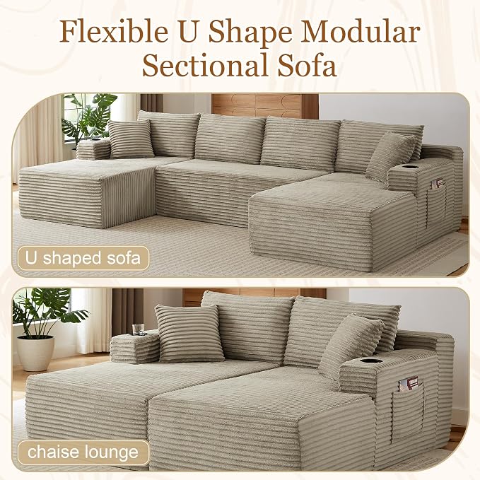 134 Inch Modular Sectional Sleeper Sofa, Boneless Cloud Couch - Image 7