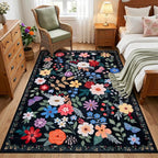 PLHXFR Area Rug Living Room: 3x5 Floral Washable Boho Soft Carpet Black | - Image 2