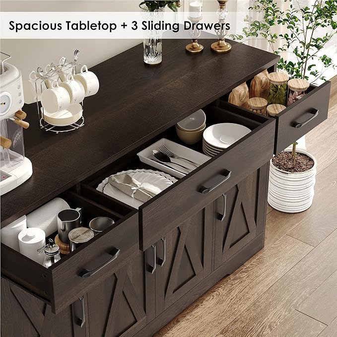 HOSTACK Buffet Cabinet with Drawers, Modern Farmhouse Coffee Bar Station Wood - Image 5