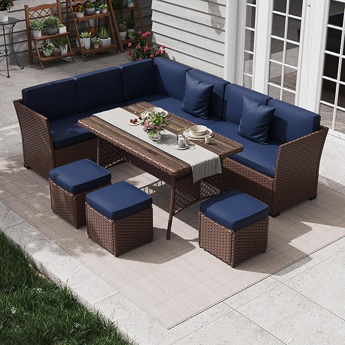 KIGOTY 7 Piece Patio Furniture Set, Outdoor PE Wicker Rattan Outdoor Dining Set by KIGOTY