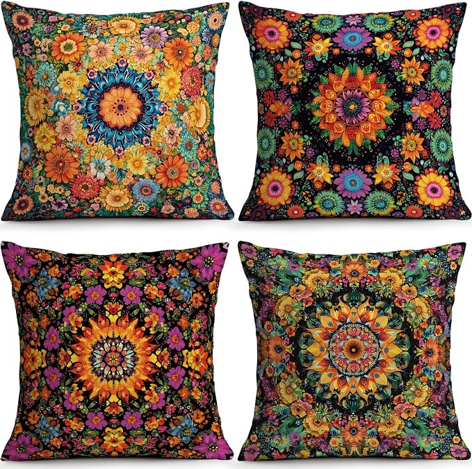 OBSEDE Boho Mandala Decorative Throw Pillow Covers 18x18 Set of 4, Vintage by OBSEDE