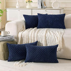 Set of 4 Navy Blue Decorative Throw Pillow Covers 12x20 Inch Corduroy Pillow by Cozoomy