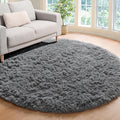 Grey Round Area Rug 4ft, Fluffy Plush Shaggy Carpet Mats by ONASAR