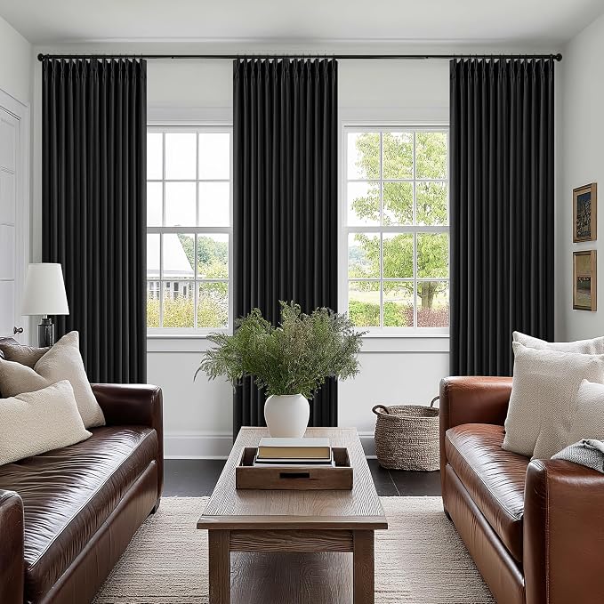 Black 84 Inch Pinch Pleated 100% Blackout Curtains - Image 9