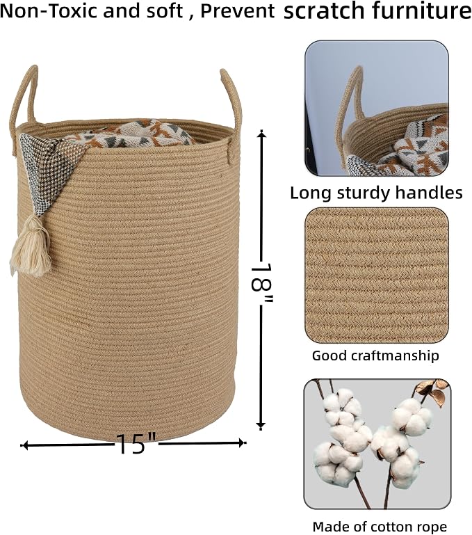 XUANGUO Cotton Rope Laundry Basket Hamper - Image 2
