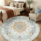 RELEANY Washable Area Rug, Round 6ft, Water Repellent, Pet Friendly, Vintage - Image 3