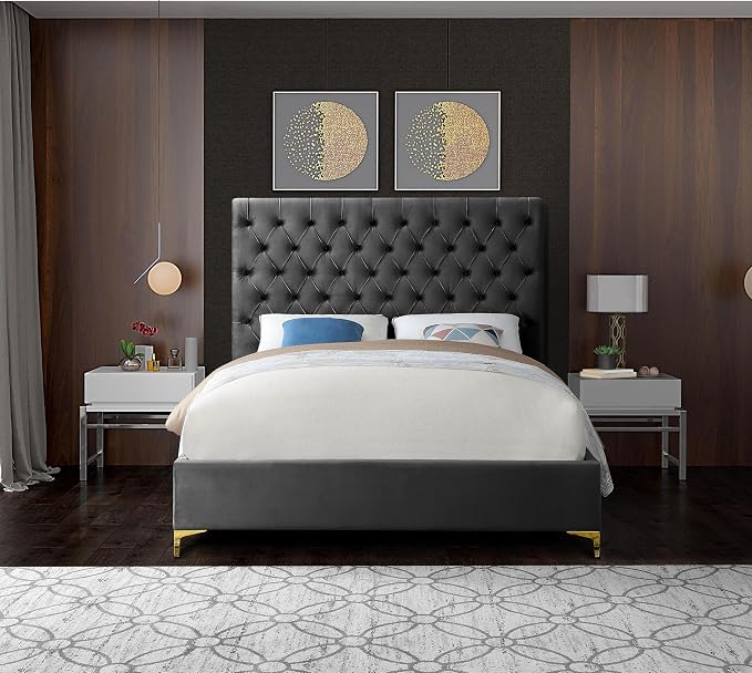 Meridian Furniture Cruz Collection Modern | Contemporary Velvet Upholstered Bed - Image 9