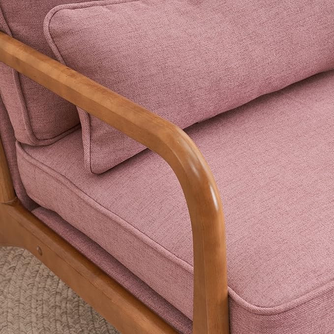 Bonnlo Linen Pink Mid Century Modern Accent Chair, Soild Wood Padding Lounge - Image 6