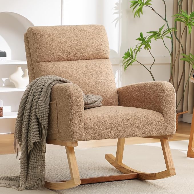 HCHAIRH Rocking Chair Nursery, Sherpa Nursing Rocking Chairs, Upholstered by HCHAIRH