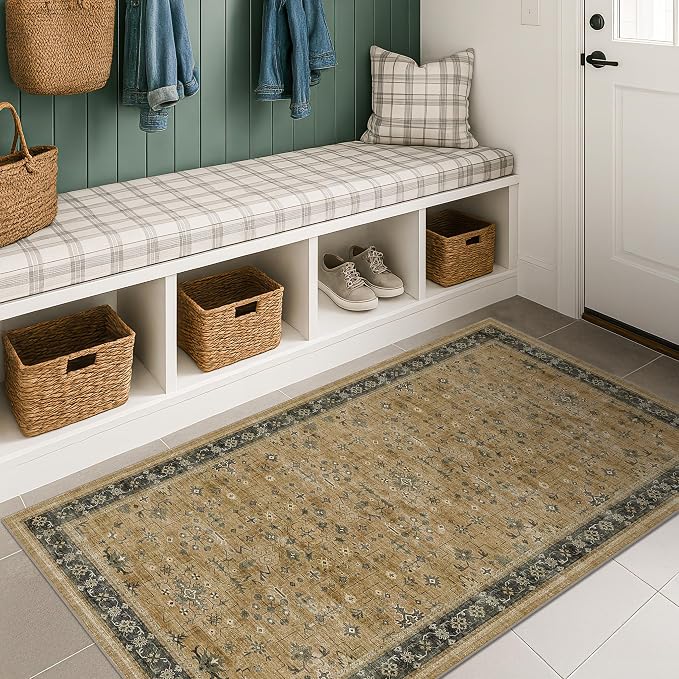 Traditional Washable 3x4 Entry Rug, Mudroom Indoor Entrance Door Mat, Non-Slip by HazoHaus