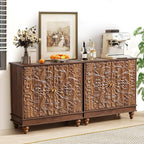 weselon Accent Cabinet with 2 Doors, Farmhouse Carved Buffet Sideboard with - Image 7