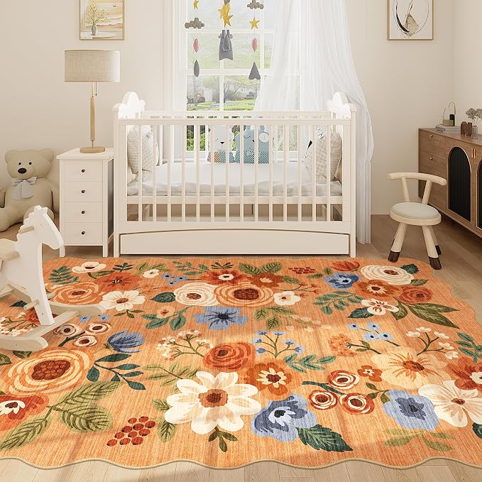 DUKINO 5x7 Area Rugs for Bedroom, Floral Washable Rug Non Slip, Stain Resistant - Image 5