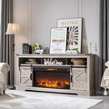 OKD Fireplace TV Stand for 80 Inch TV, Rustic Media Console w/Sliding Barn Door by OKD