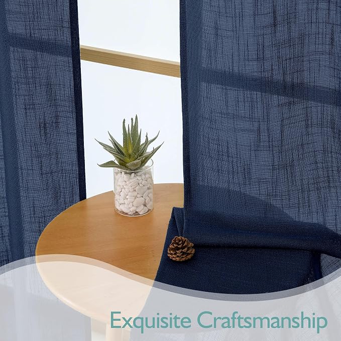 Chyhomenyc Navy Blue Semi Sheer Curtains 36 Inch Length, Light Filtering Faux - Image 6