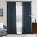 96 Inches Pinch Pleated Semi Sheer Memory Shaped Navy Thick Linen Curtains | by Twodrapes