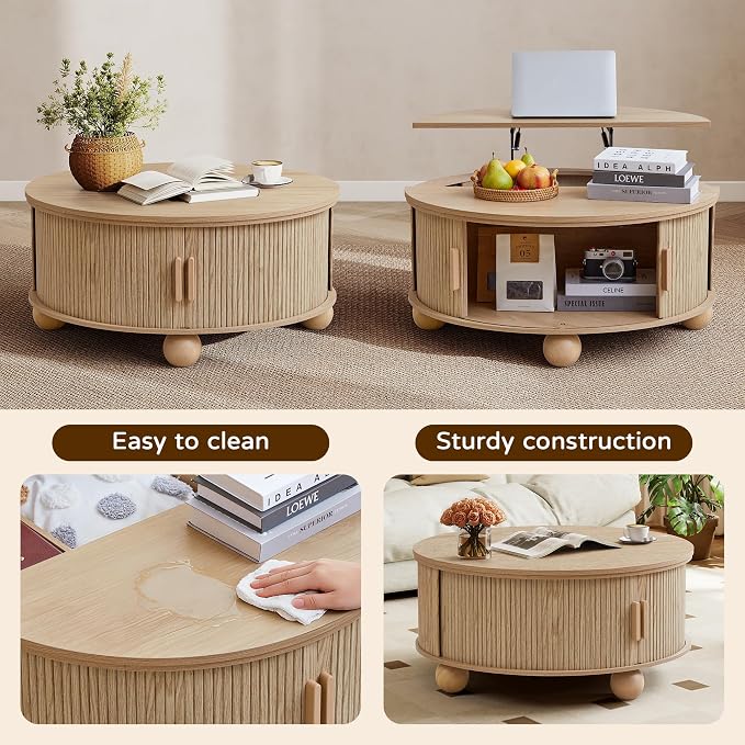 Fluted Round Lift Top Coffee Table - Image 5