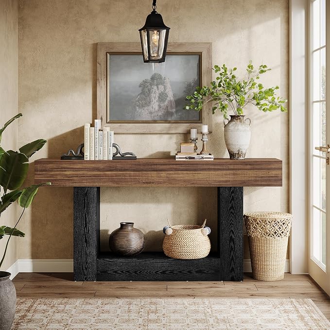Tribesigns 63-Inch Long Console Table, 2-Tier Entryway Table Sofa Table - Image 4