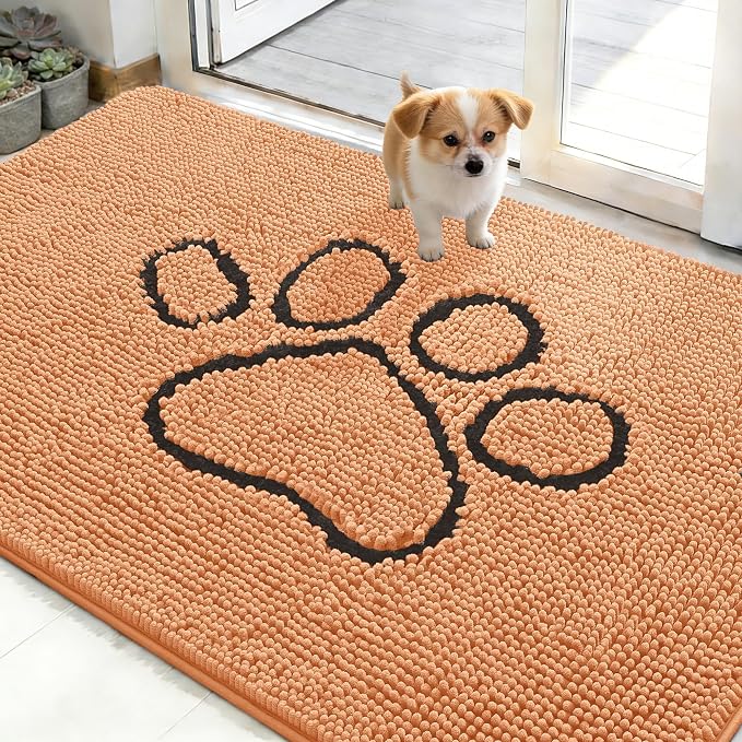 OLANLY Dog Door Mat for Muddy Paws 48x30, Paw Print Design Chenille Mud Mat | by OLANLY