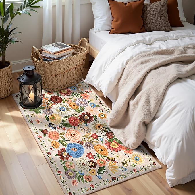 Beige Floral Hallway Runner Rug 2x4 by WelcometoBabovid