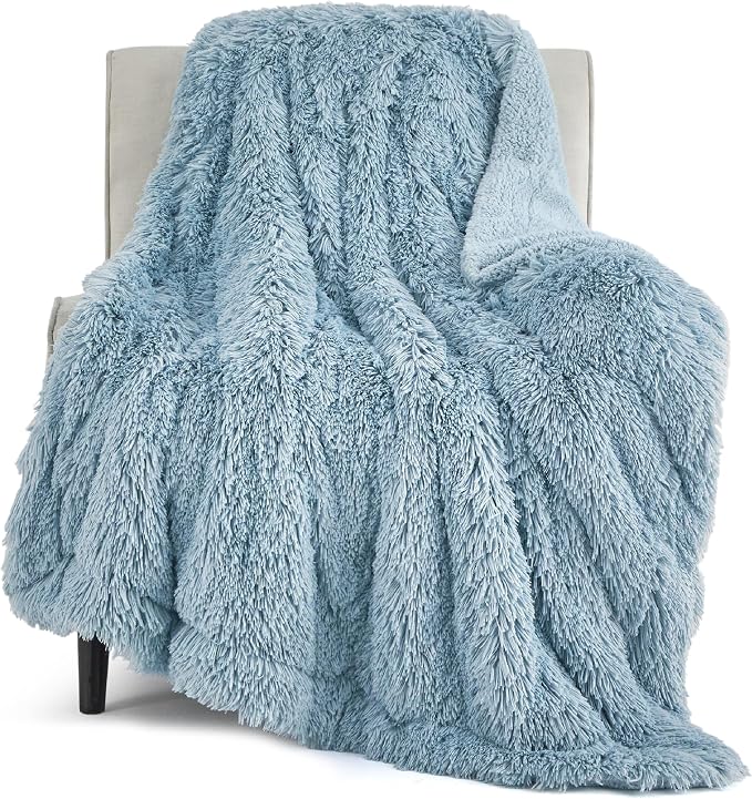 Bedsure GentleSoft Fluffy Light Sky Blue Throw Blanket, Dusty Baby Blue Decor by Unknown