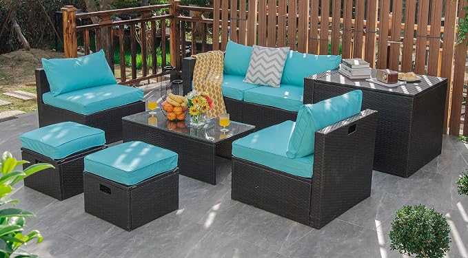 Tangkula 8 Piece Patio Furniture Set, Patiojoy Outdoor Space Saving PE Rattan - Image 3