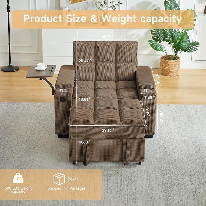oaaktu Large Size Convertible Sleeper Chair Futon Sofa Bed, Comfortable Thick - Image 2